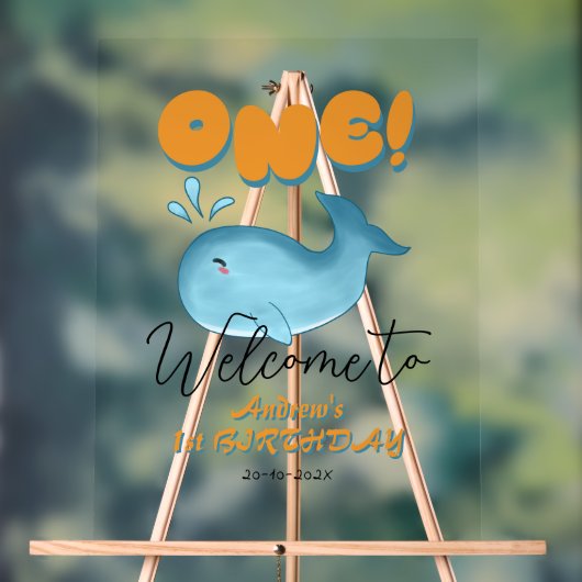 Cute Baby Blue Whale 1st Birthday Welcome Acryl Bord (Neutraal)
