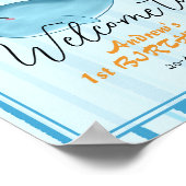 Cute Baby Blue Whale 1st Birthday Welcome Sign Poster (Hoek)