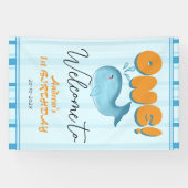Cute Baby Blue Whale 1st Birthday Welcome Spandoek (Horizontaal)