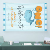 Cute Baby Blue Whale 1st Birthday Welcome Spandoek (Beurs)