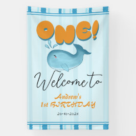 Cute Baby Blue Whale 1st Birthday Welcome Spandoek