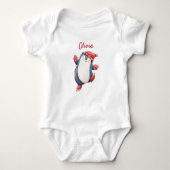 Cute Baby Bodysuit With An Ice Skating Penguin (Voorkant)