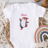 Cute Baby Bodysuit With An Ice Skating Penguin