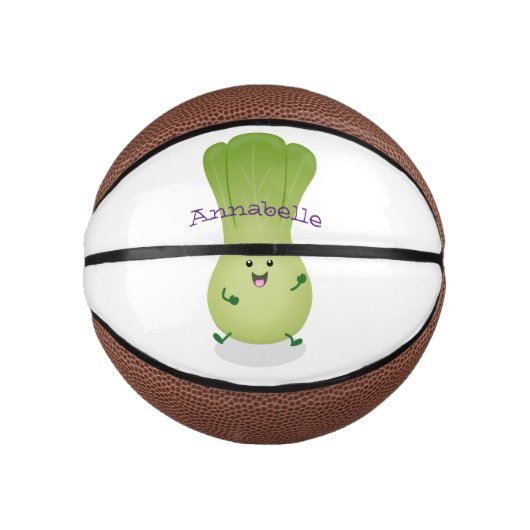 Cute baby bok choy cartoon illustratie basketbal (Voorkant)