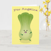 Cute baby bok choy cartoon illustratie kaart (Gele Bloem)