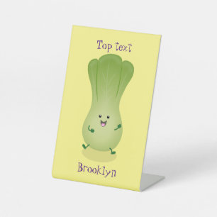 Cute baby bok choy cartoon illustratie reclamebord met voetstuk