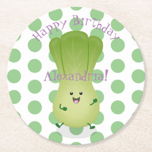 Cute baby bok choy cartoon illustratie ronde kartonnen onderzetter