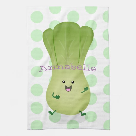 Cute baby bok choy cartoon illustratie theedoek (Verticaal)