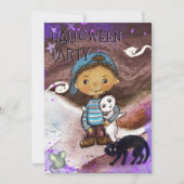 Cute Baby boo, cat & Boy Halloween Party  Kaart (Voorkant)