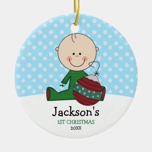 Cute Baby Boy 1 Kerstmis op maat Keramisch Ornament (Voorkant)
