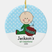 Cute Baby Boy 1 Kerstmis op maat Keramisch Ornament (Achterkant)