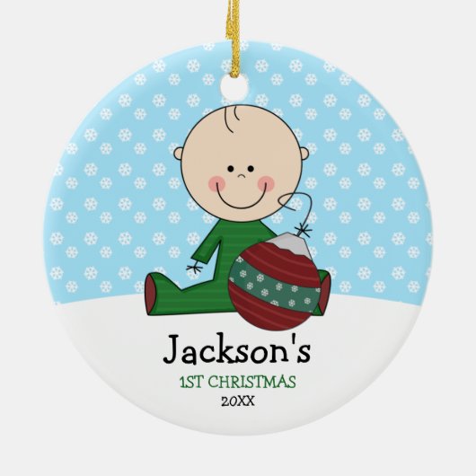 Cute Baby Boy 1 Kerstmis op maat Keramisch Ornament (Achterkant)