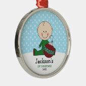 Cute Baby Boy 1 Kerstmis op maat Metalen Ornament (Rechts)