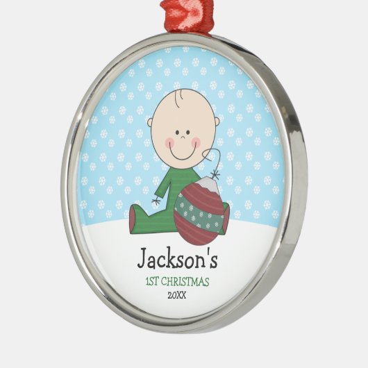 Cute Baby Boy 1 Kerstmis op maat Metalen Ornament (Links)