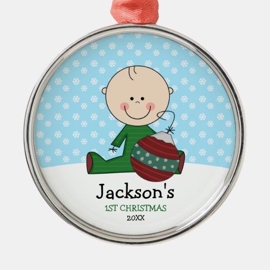 Cute Baby Boy 1 Kerstmis op maat Metalen Ornament (Voorkant)