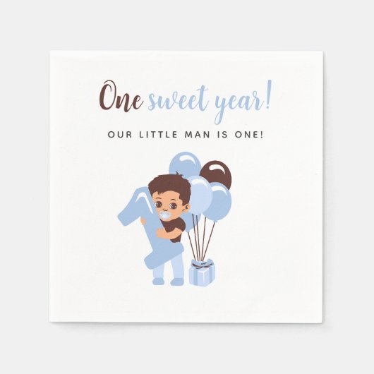 Cute Baby Boy Blue Balloon First Birthday Servet (Voorkant)