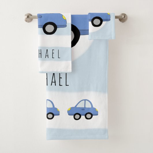 Cute Baby Boy Blue Car Vehicle & Name Bad Handdoek (Insitu)