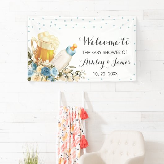 Cute Baby Boy breekt Blauw Baby shower Achtergrond Spandoek (Insitu)