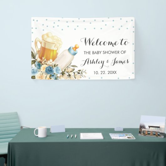 Cute Baby Boy breekt Blauw Baby shower Achtergrond Spandoek (Beurs)