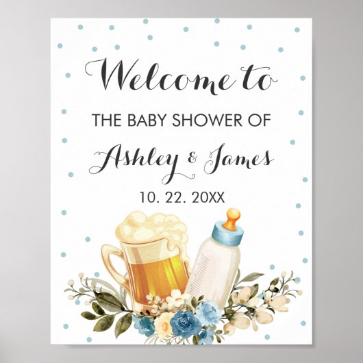 Cute Baby Boy Breekt Blue Baby shower Welcome Poster (Voorkant)
