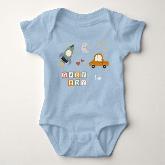 Cute Baby Boy Car and Rocket Shiket Speys met naam Romper (Voorkant)