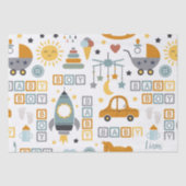 Cute Baby Boy Car en Speelgoed Pattern met naam Tissuepapier (Voorkant)