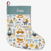 Cute Baby Boy Car Speelgoed Pattern met naam Grote Kerstsok (Voorkant)