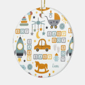 Cute Baby Boy Car Speelgoed Pattern met naam Kerst Keramisch Ornament (Links)