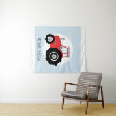Cute Baby Boy Doodle Red Boerderij Tractor Name Nu Wandkleed (In Situ (horizontaal))