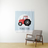 Cute Baby Boy Doodle Red Boerderij Tractor Name Nu Wandkleed (In situ)