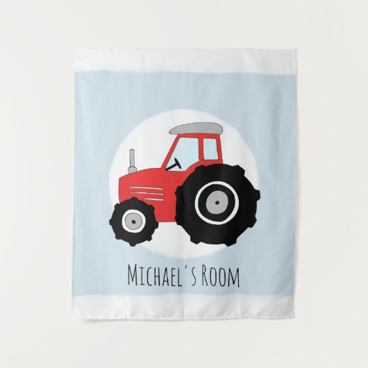 Cute Baby Boy Doodle Red Boerderij Tractor Name Nu Wandkleed (Voorkant)