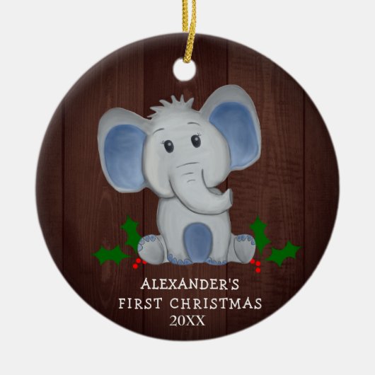Cute Baby Boy Elephant First kerstfoto Keramisch Ornament (Voorkant)