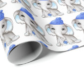 Cute Baby Boy Elephant Winter Kerstmis Cadeaupapier (Rol Hoek)