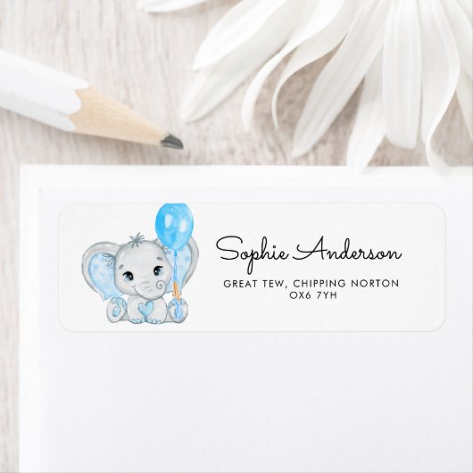 Cute Baby Boy Elephant with Ballon Address Etiket (Insitu)
