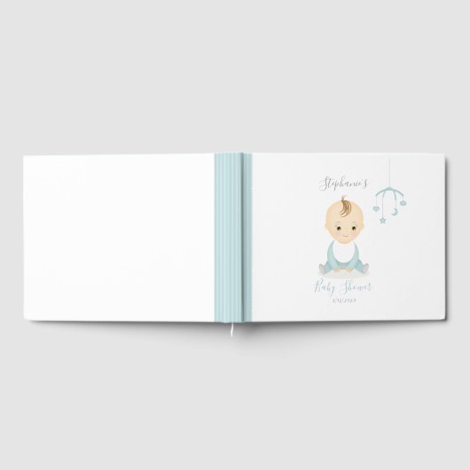 Cute Baby Boy en zijn mobiel Baby shower Gastenboek (Volledig)