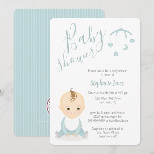 Cute Baby Boy en zijn mobiel Baby shower Kaart (Voorkant / Achterkant)