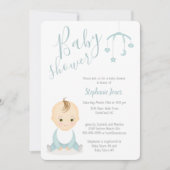 Cute Baby Boy en zijn mobiel Baby shower Kaart (Voorkant)