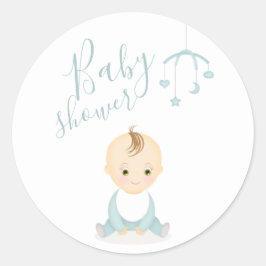 Cute Baby Boy en zijn mobiel Baby shower Ronde Sticker