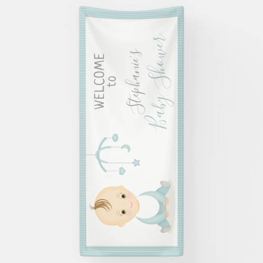 Cute Baby Boy en zijn mobiel Baby shower Spandoek (Verticaal)