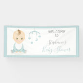 Cute Baby Boy en zijn mobiel Baby shower Spandoek (Horizontaal)