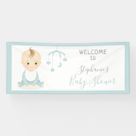Cute Baby Boy en zijn mobiel Baby shower Spandoek