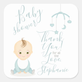 Cute Baby Boy en zijn mobiel Baby shower Vierkante Sticker