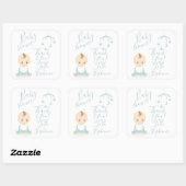 Cute Baby Boy en zijn mobiel Baby shower Vierkante Sticker (Vel)