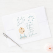 Cute Baby Boy en zijn mobiel Baby shower Vierkante Sticker (Envelop)