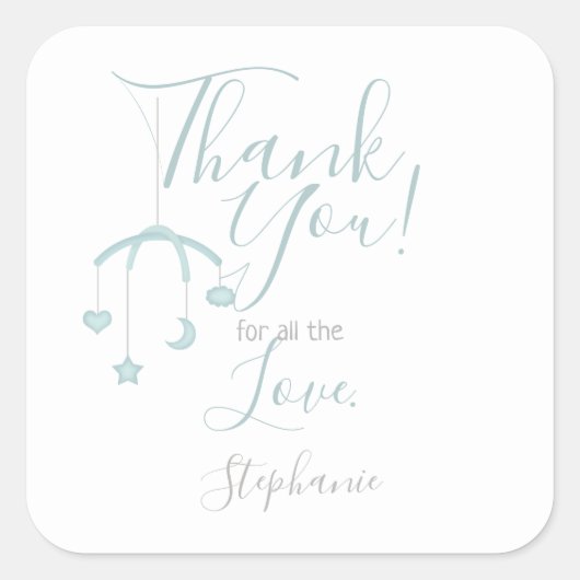 Cute Baby Boy en zijn mobiel Baby shower Vierkante Sticker (Voorkant)