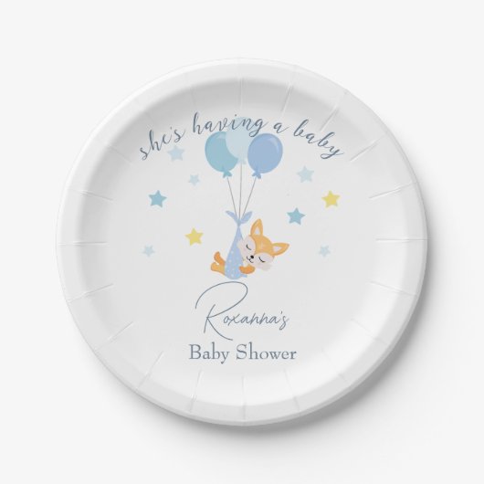 Cute Baby Boy Fox and Balloons Papieren Bordje (Voorkant)