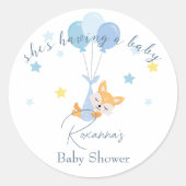 Cute Baby Boy Fox and Balloons Ronde Sticker (Voorkant)