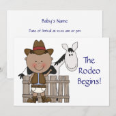 Cute Baby Boy & Horse Pony Aangepaste Westerne geb Aankondiging (Voorkant / Achterkant)