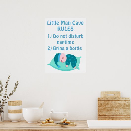 Cute Baby Boy Little Man Cave Rules Nursery Art Poster (Keuken)