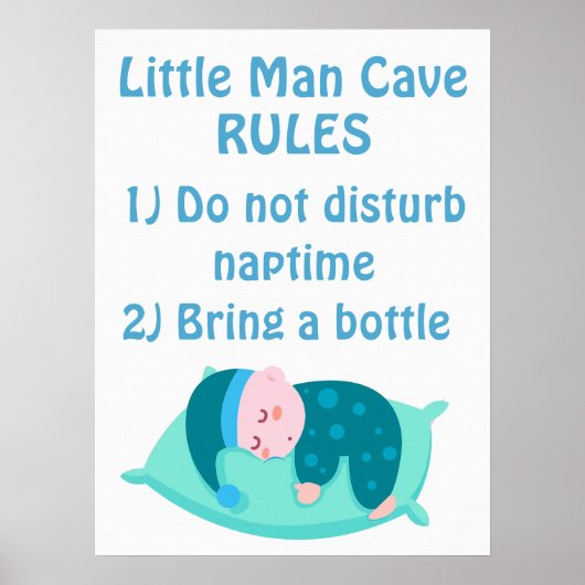 Cute Baby Boy Little Man Cave Rules Nursery Art Poster (Voorkant)